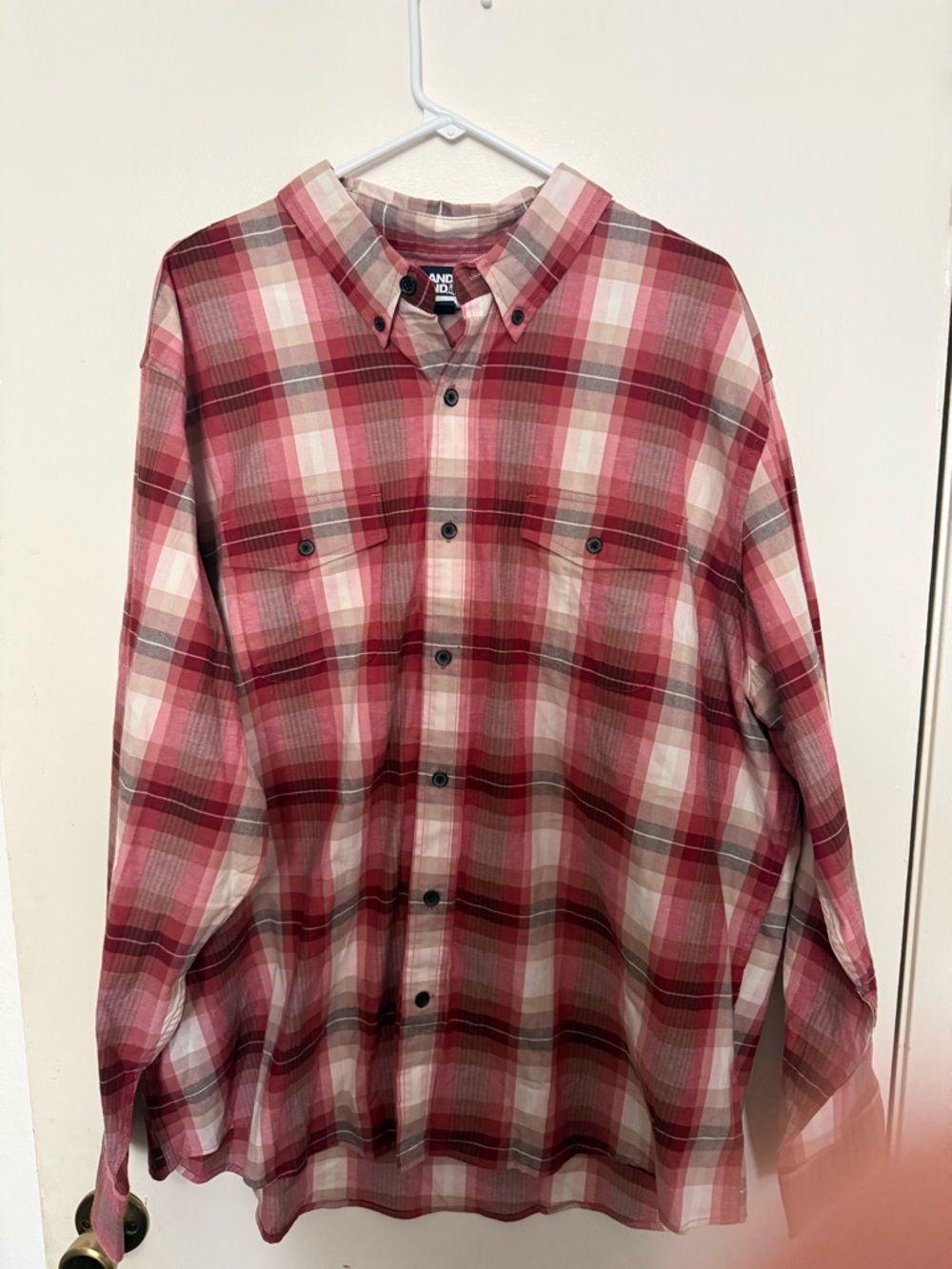 Lands End Mens Red Plaid Button-Down Shirt